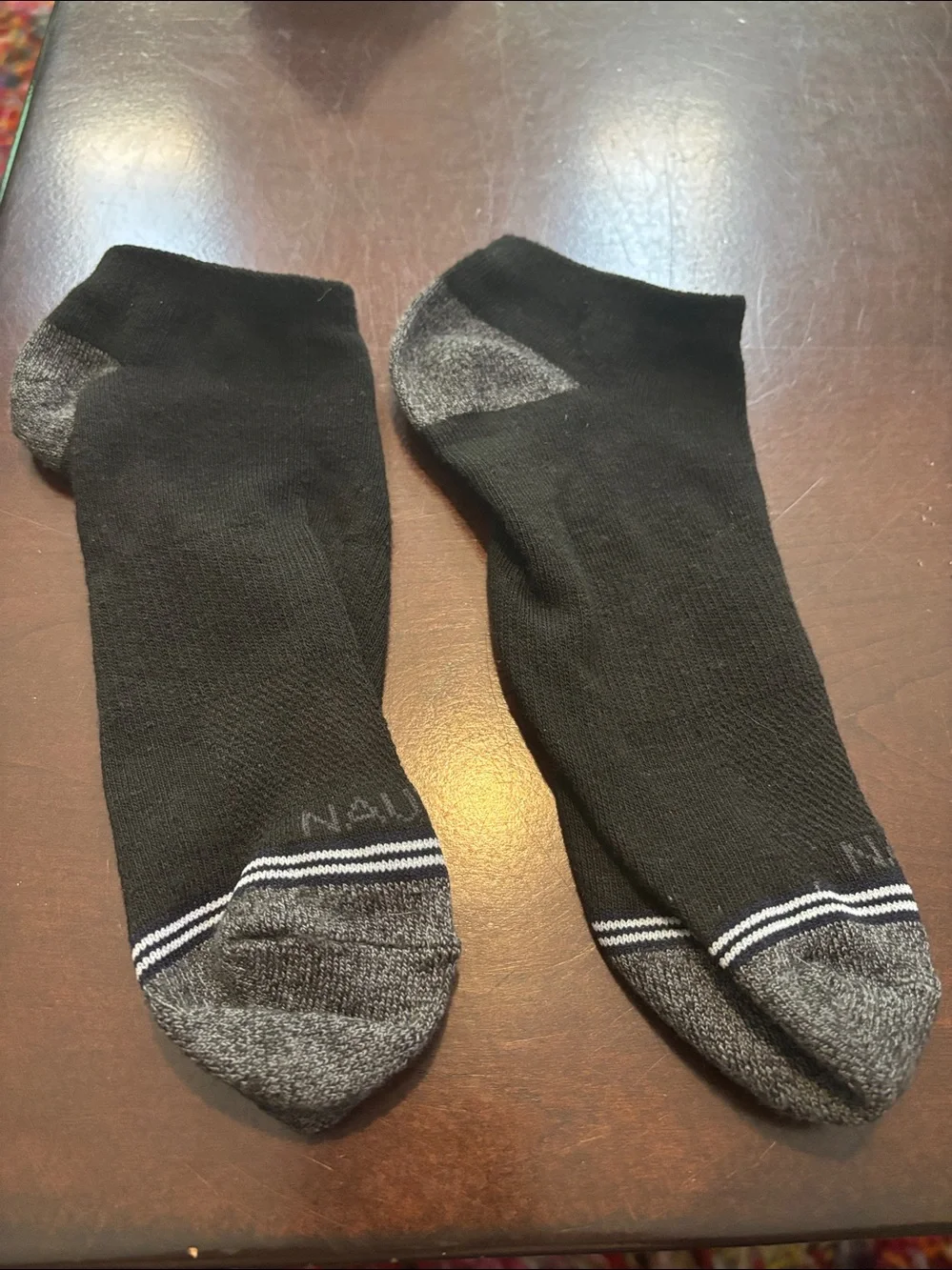 5 pair Nautica Black Ankle Athletic Socks with Gray Toes & Heels